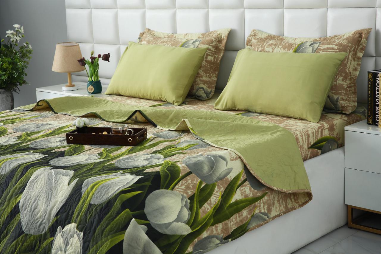 6 PCs Bed Spread Set- Green Tulip - Image 7