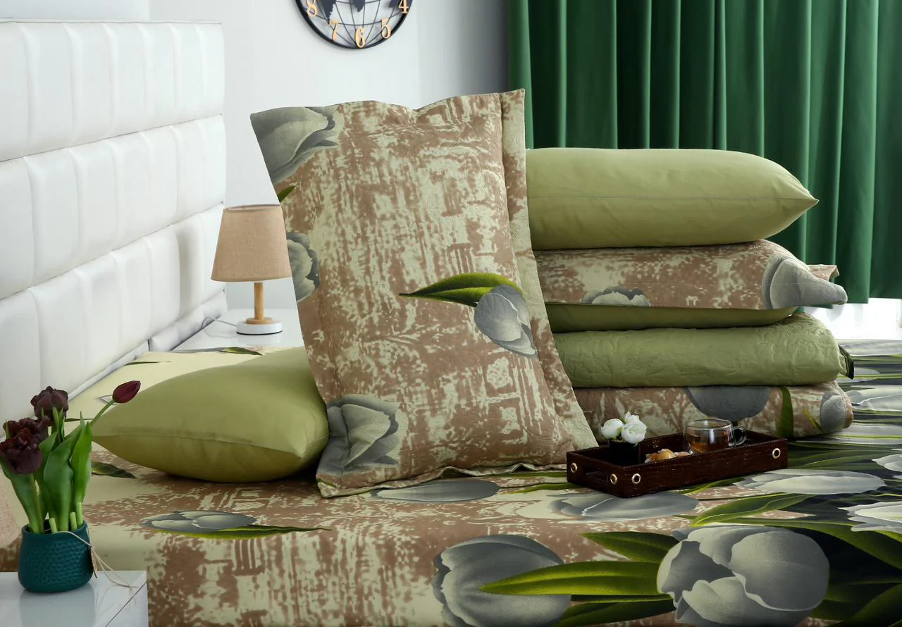 6 PCs Bed Spread Set- Green Tulip - Image 9