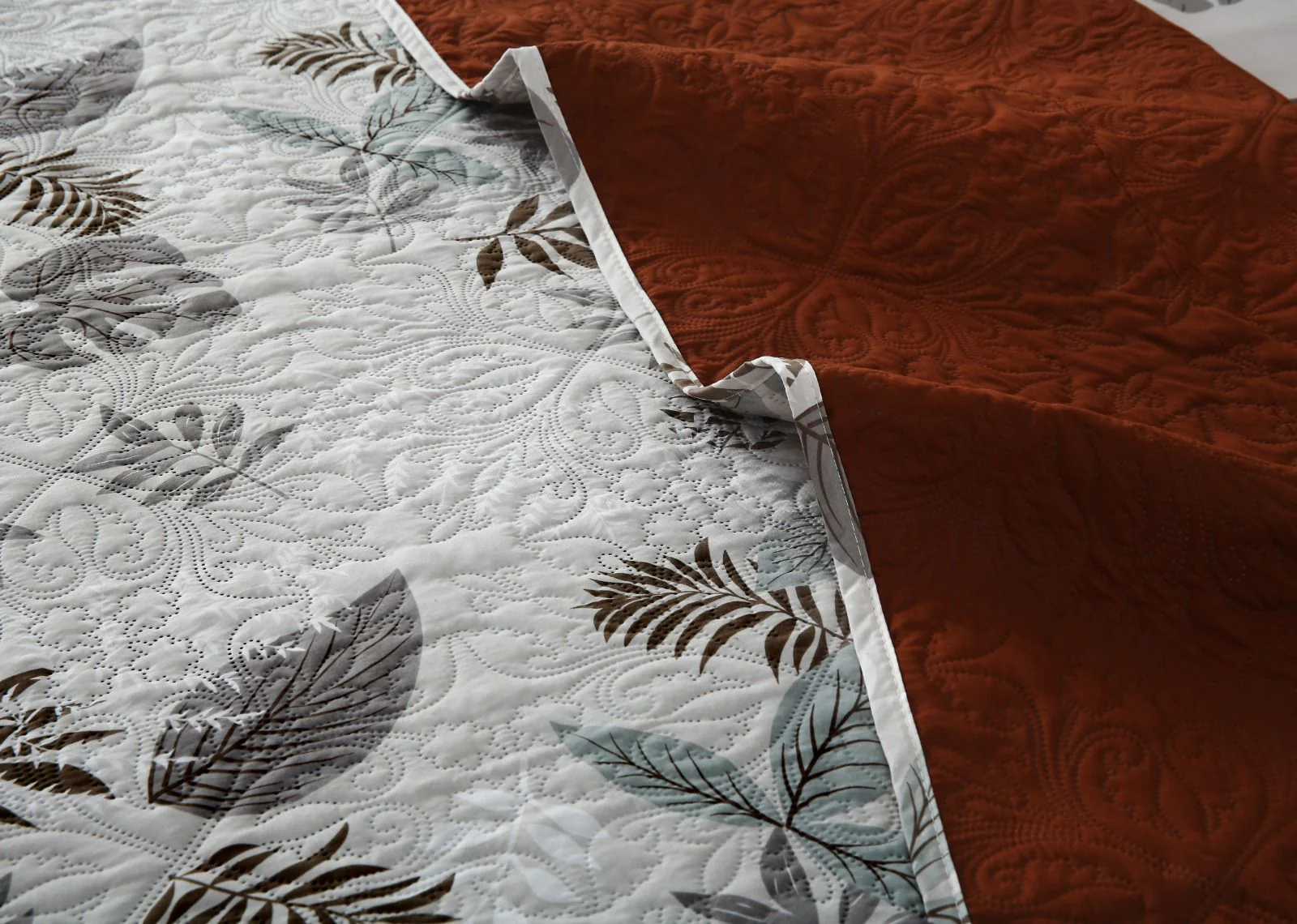 6 PCs Bed Spread Set- Leaf Style(Brown Reverse) - Image 11