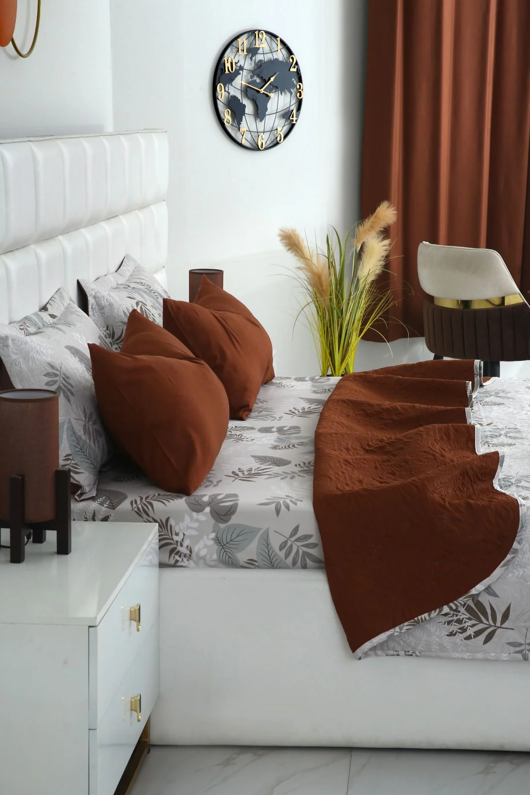 6 PCs Bed Spread Set- Leaf Style(Brown Reverse) - Image 7