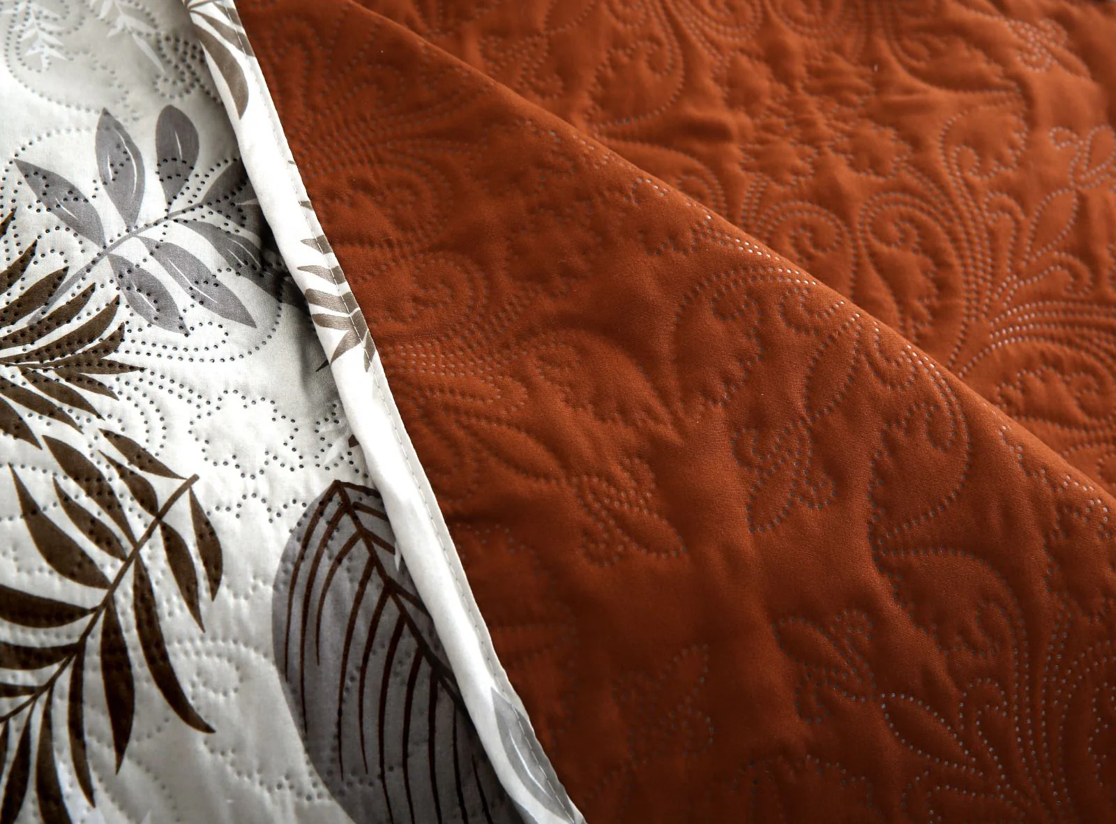 6 PCs Bed Spread Set- Leaf Style(Brown Reverse) - Image 9