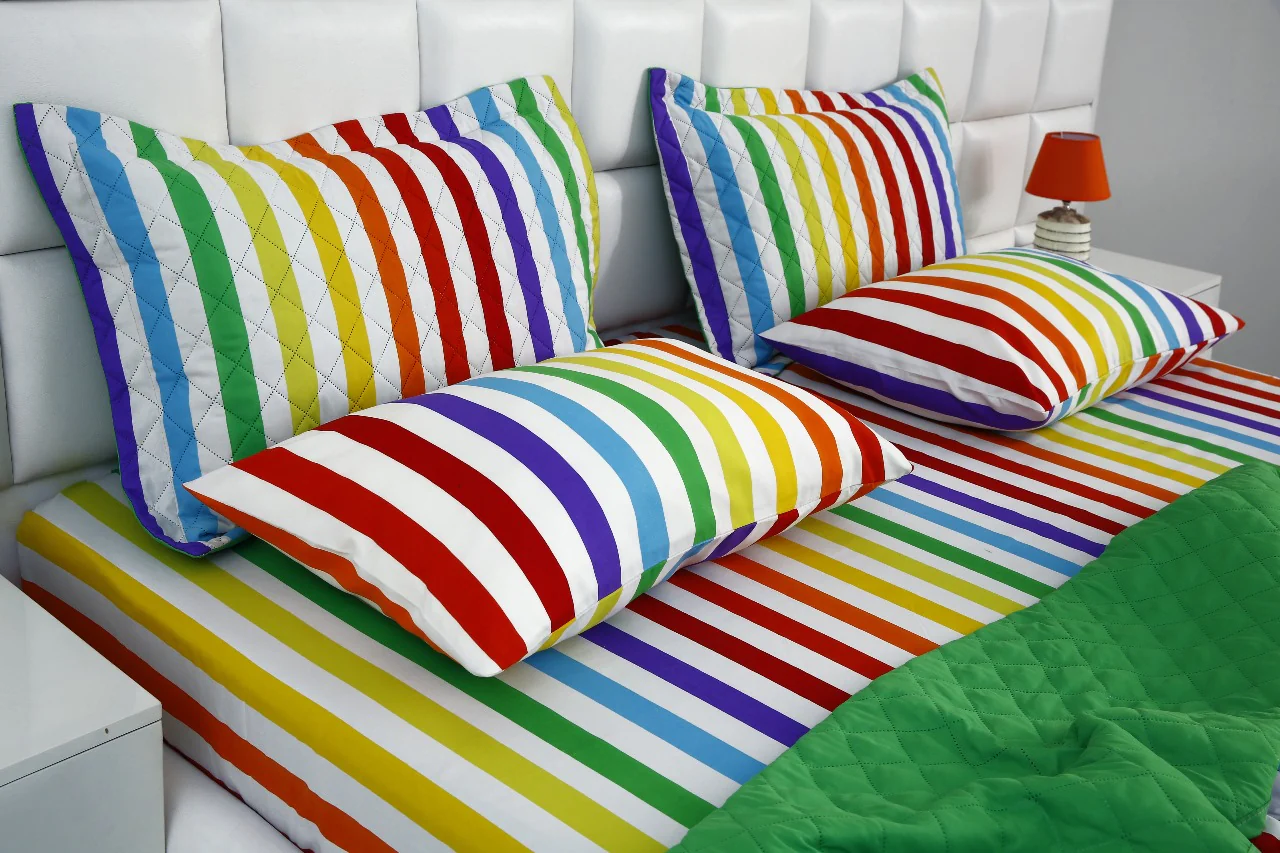 6 PCs Bed Spread Set-Multi Stripe(Parrot) - Image 6