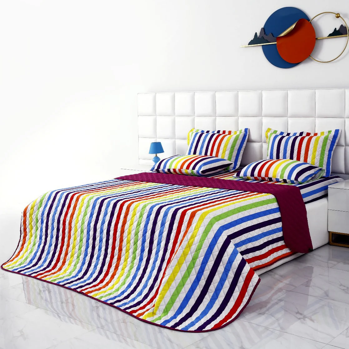 6 PCs Bed Spread Set-Multi Stripe(Plum)