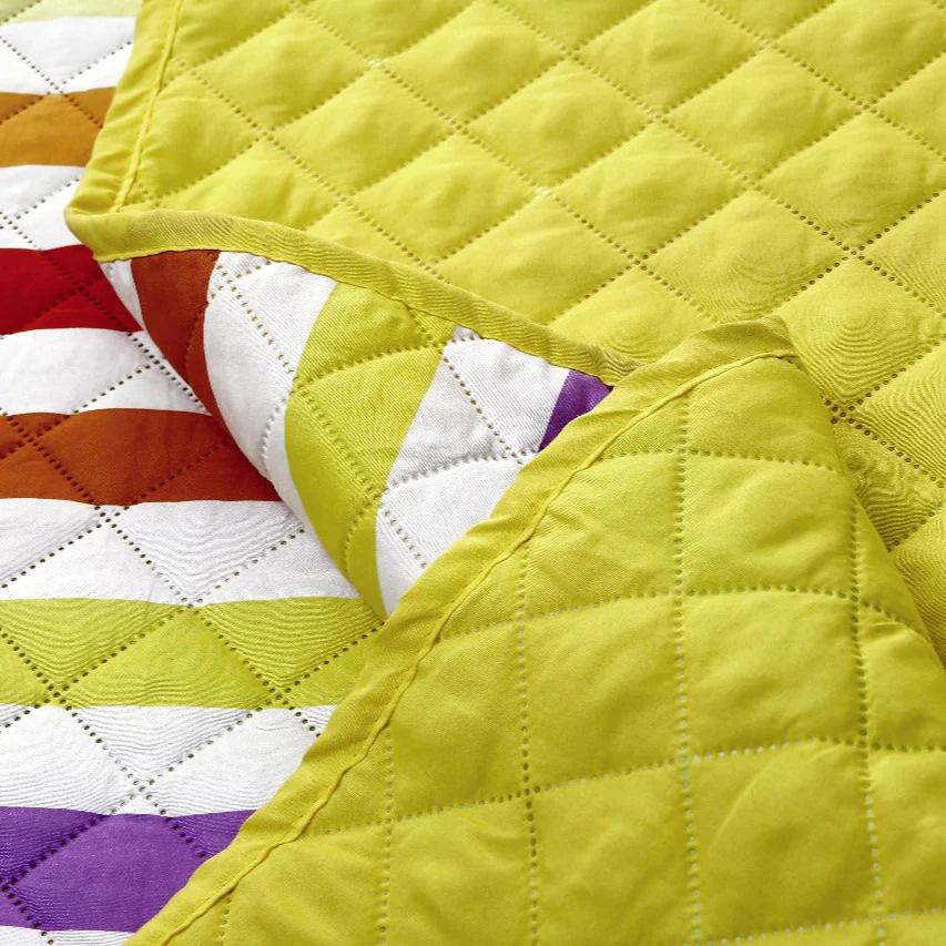 6 PCs Bed Spread Set-Multi Stripe(Yellow) - Image 3
