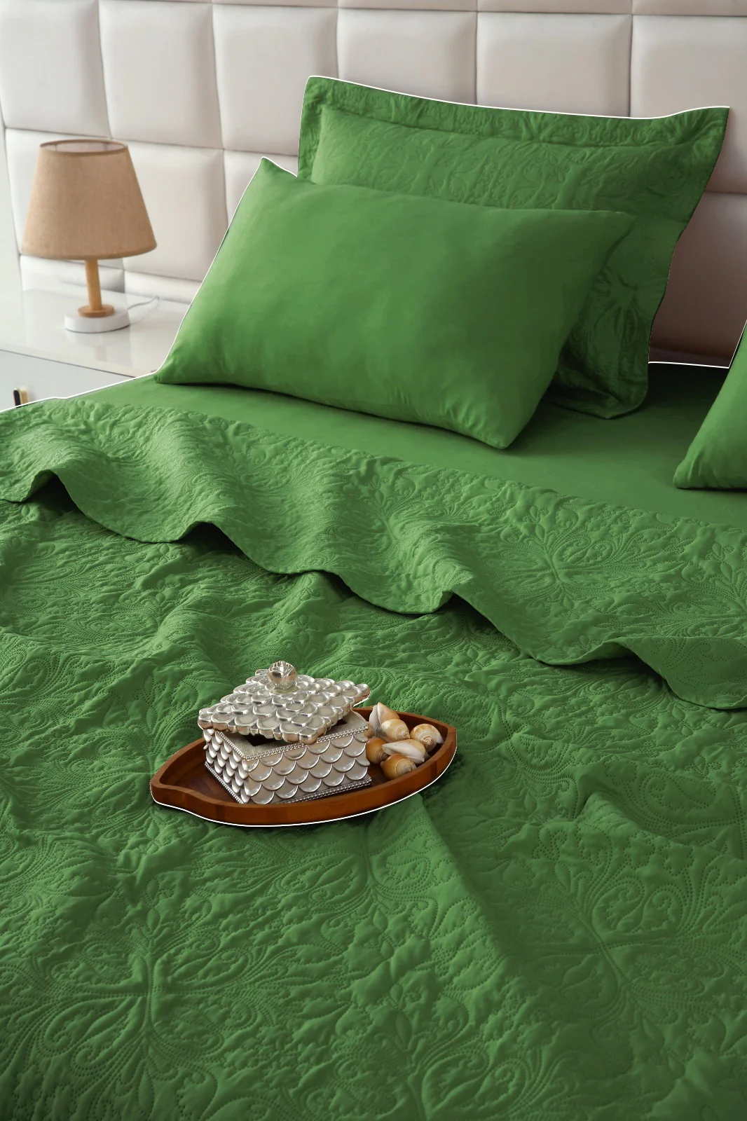 6 PCs Bed Spread Set- Olive - Image 3