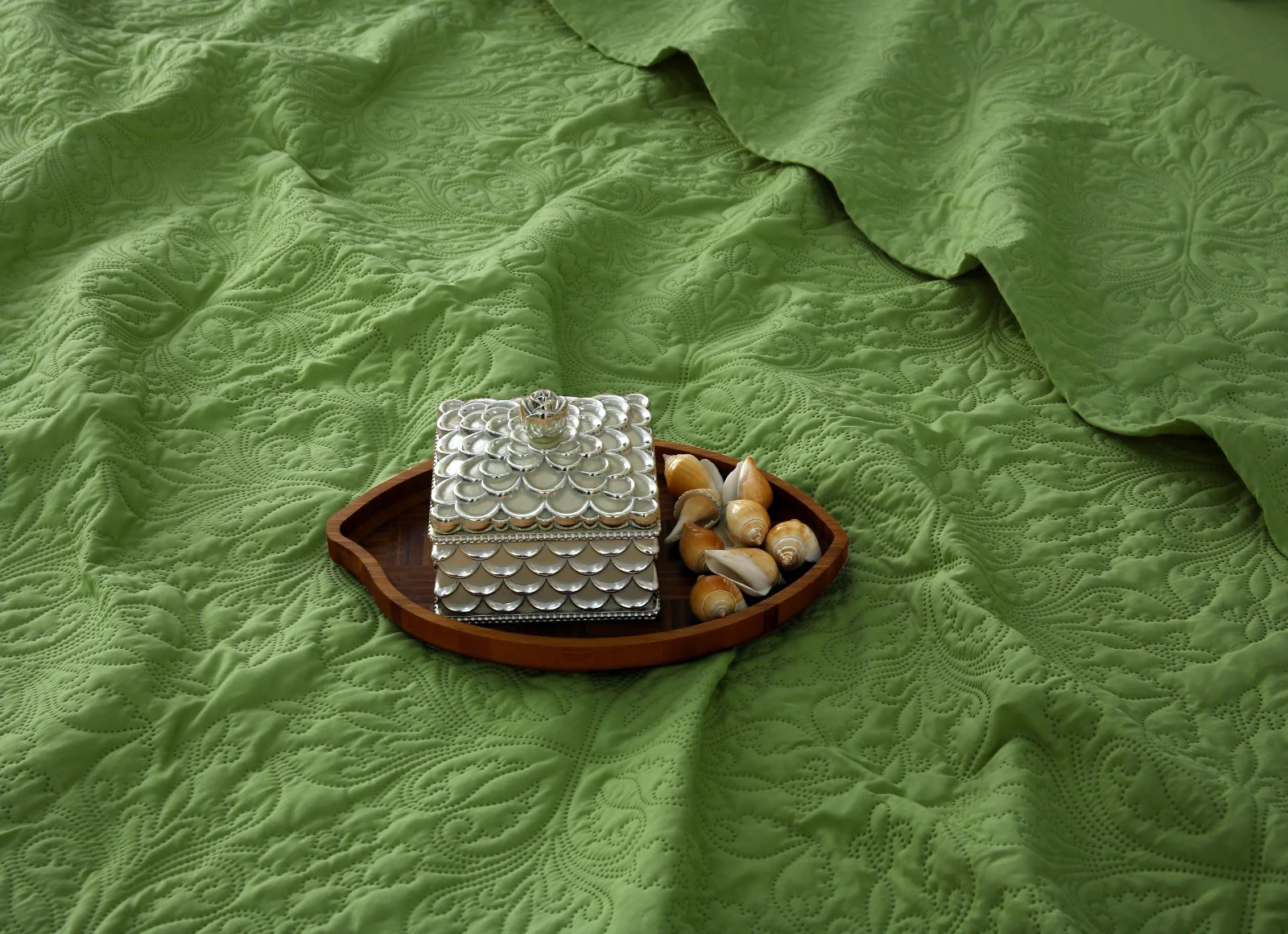 6 PCs Bed Spread Set- Olive - Image 4