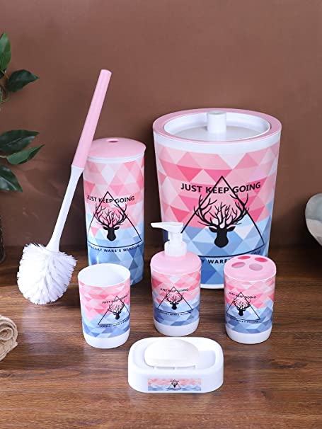 6 Pcs Printed Bathroom Accessory Set-Keep Going (4295 SMALL) - Image 2