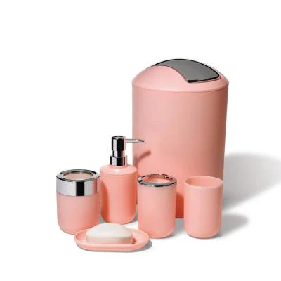 6 Pcs Printed Bathroom Accessory Set-Pink - Image 2