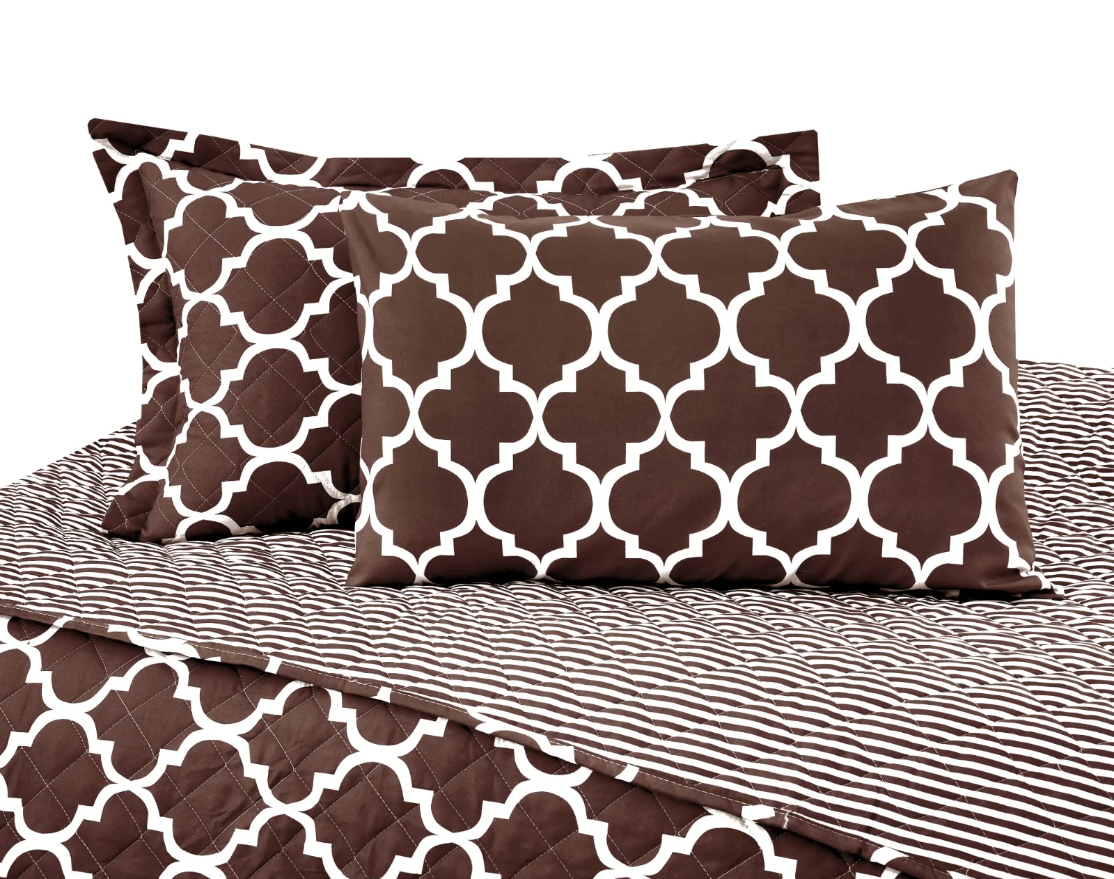 6 PCs Printed Bed Spread Set-Brown Geometric - Image 6