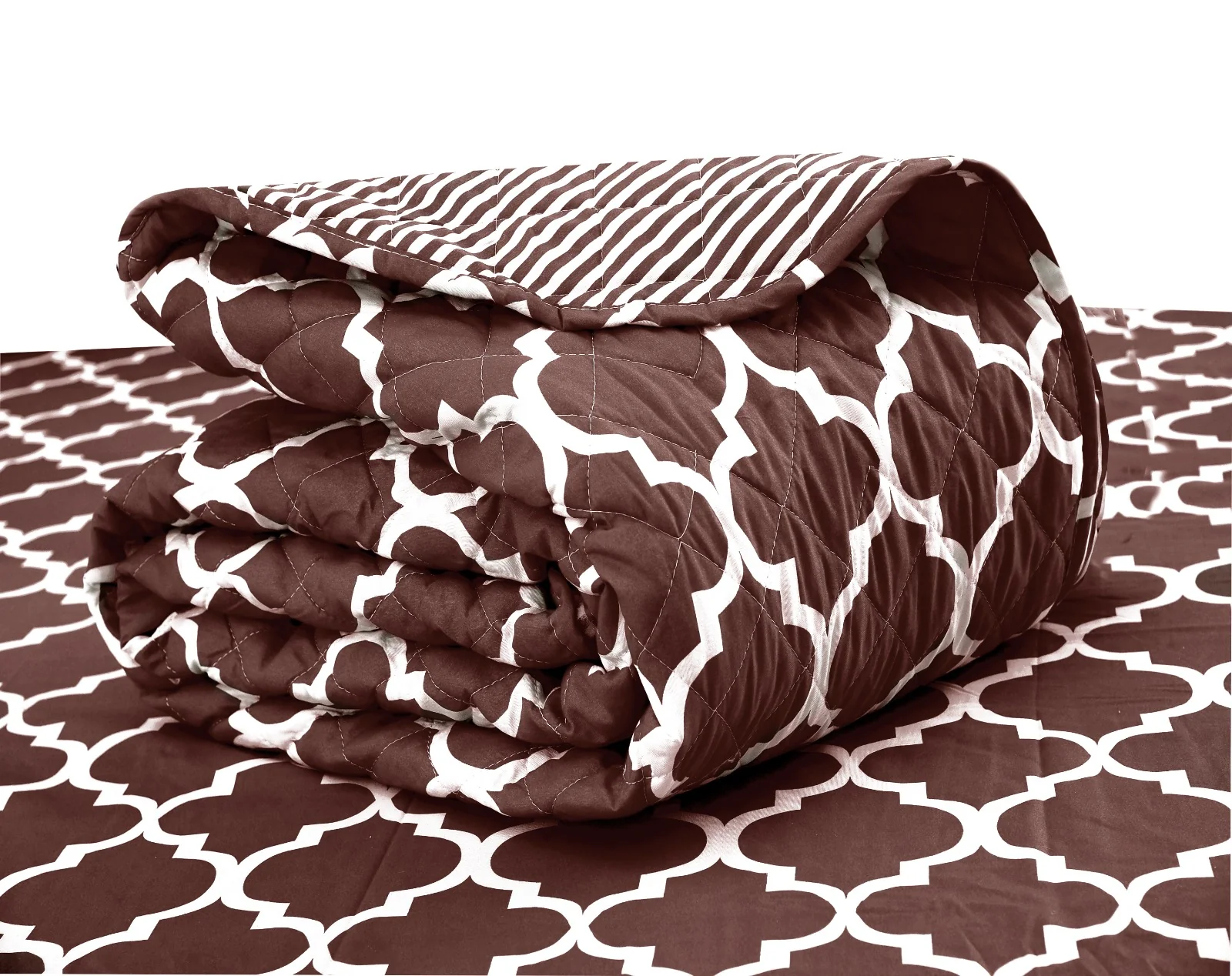 6 PCs Printed Bed Spread Set-Brown Geometric - Image 7