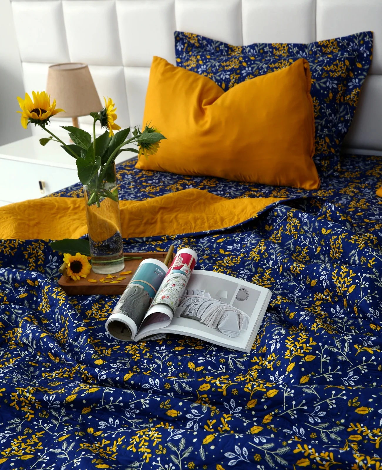 6 PCs Printed Bed Spread Set-Daffodil - Image 2