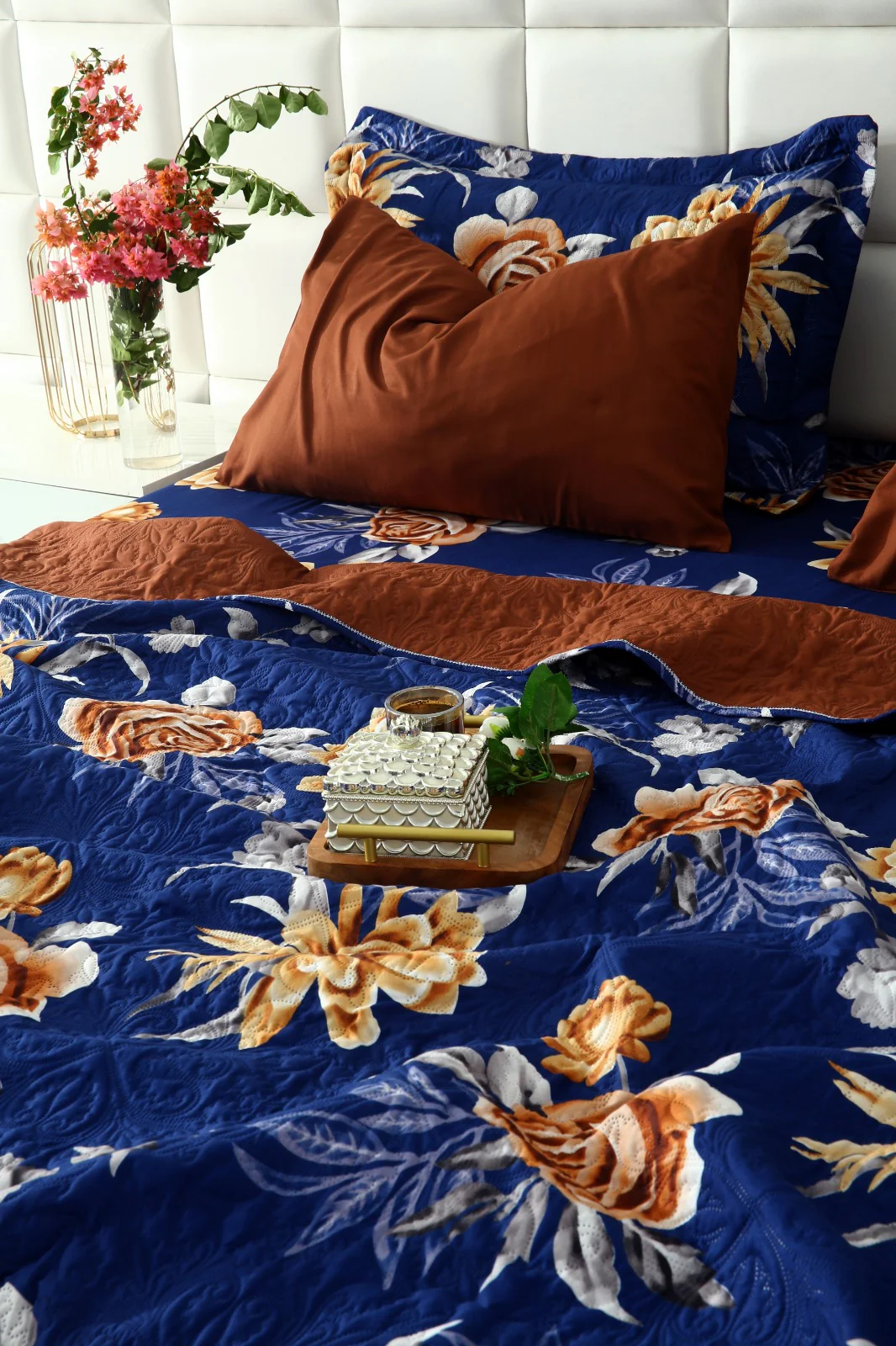 6 PCs Printed Bed Spread Set-Ethnic Flowers - Image 12
