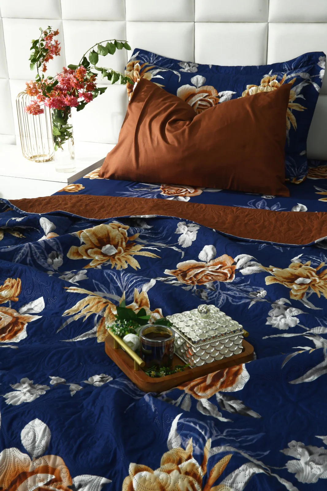 6 PCs Printed Bed Spread Set-Ethnic Flowers - Image 14