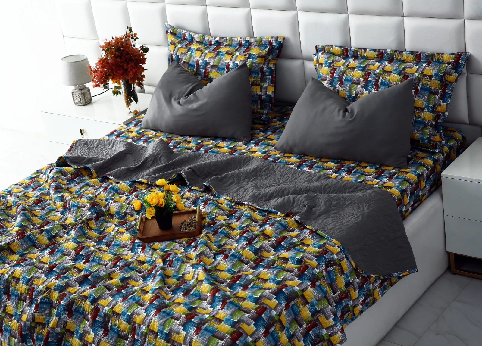 6 PCs Printed Bed Spread Set-Multi Ombre - Image 6