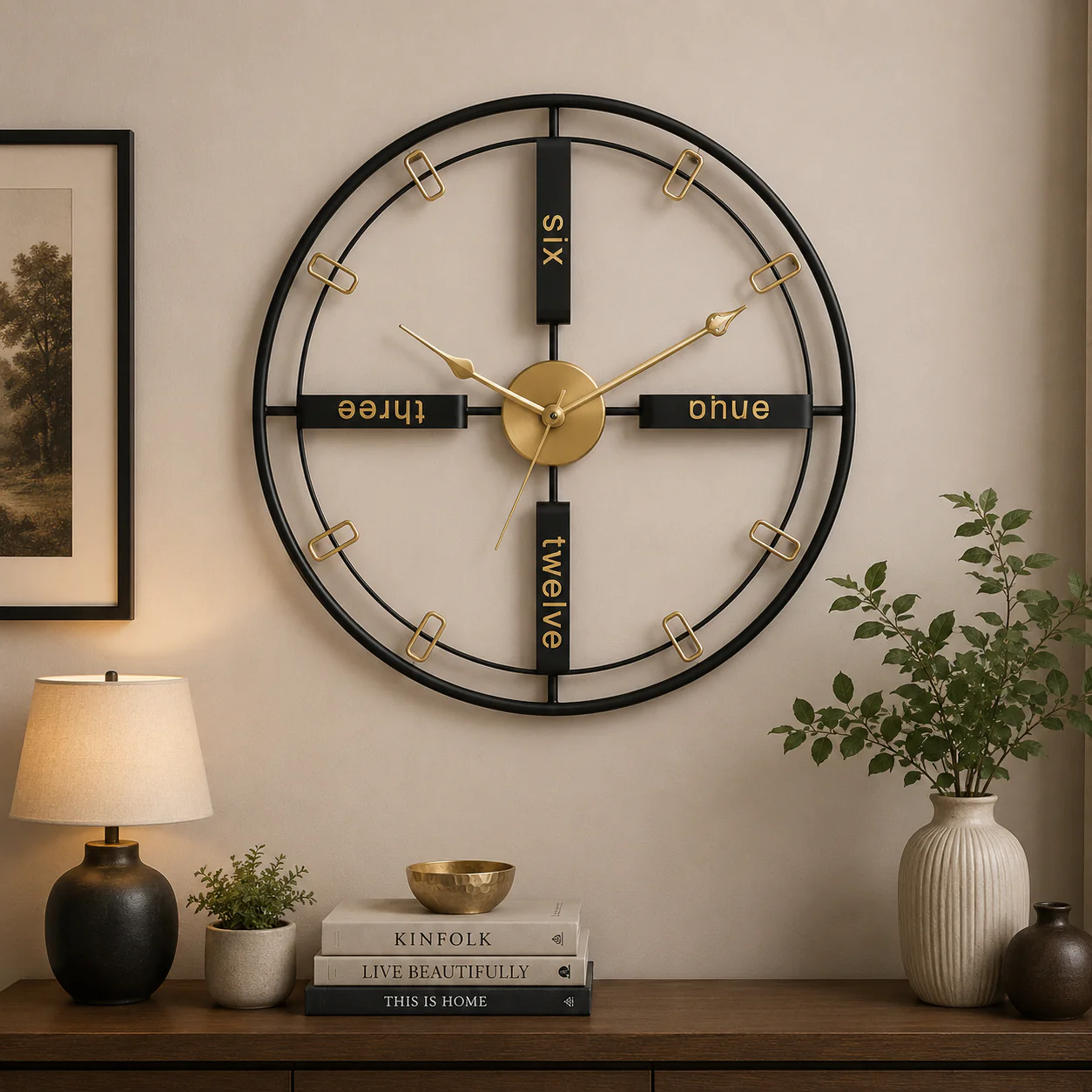 60Cm Modern Design Metallic Wall Clock(SA2405-218)black - Image 2