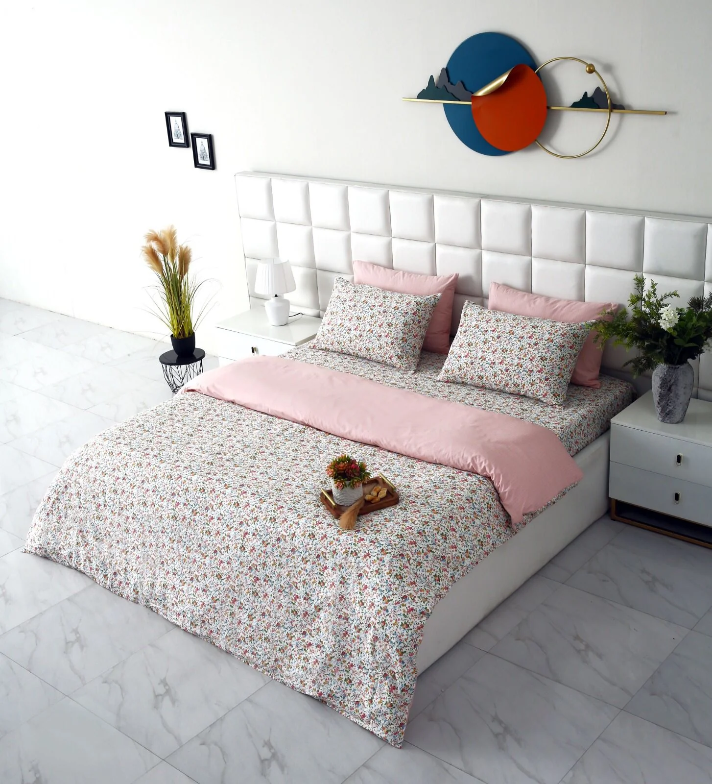 6PCs Duvet Cover- Pink Tiny Flowers - Image 3