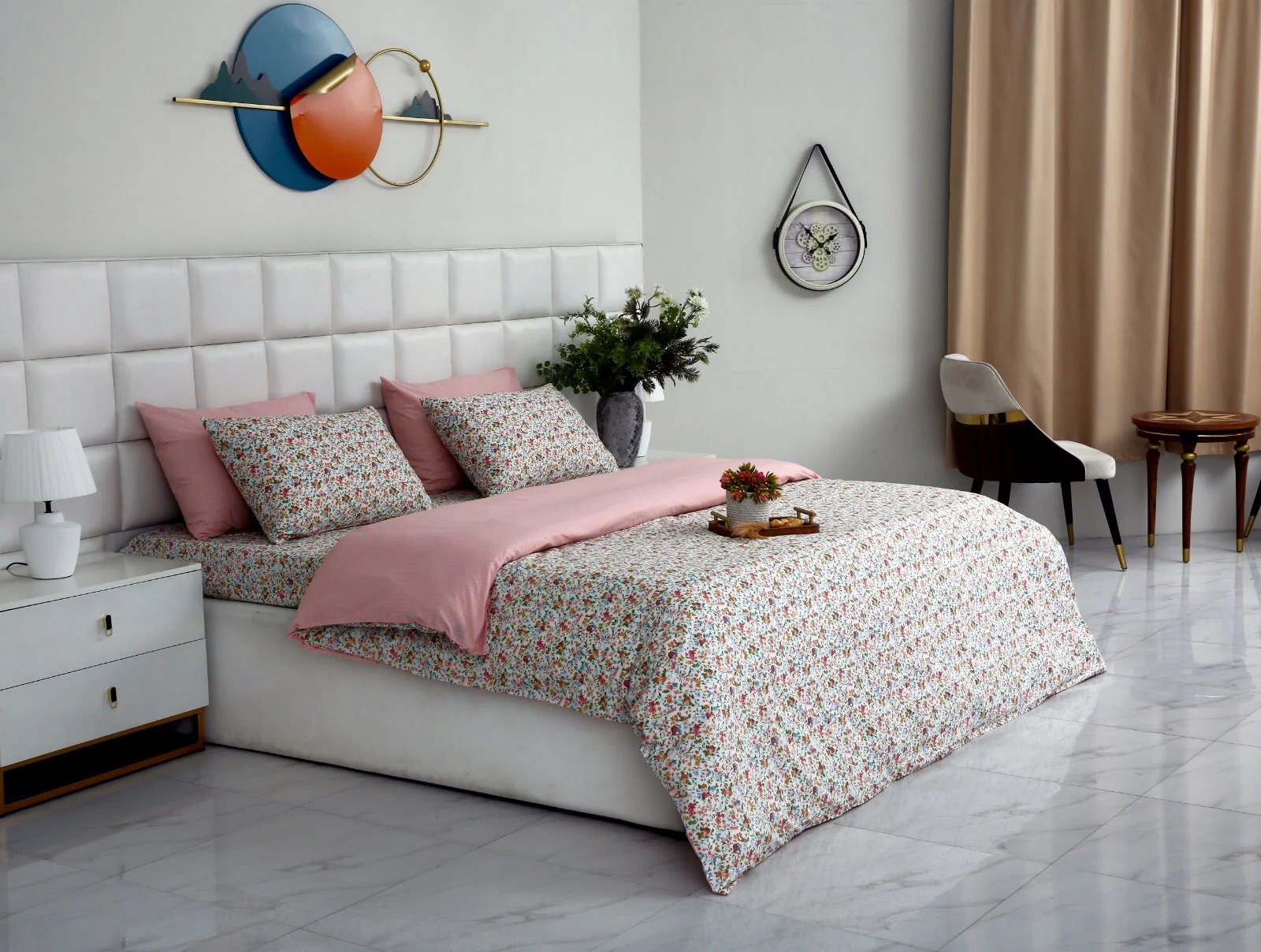 6PCs Duvet Cover- Pink Tiny Flowers - Image 4