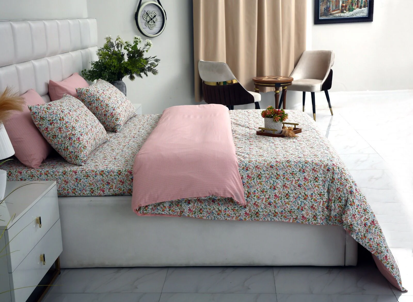 6PCs Duvet Cover- Pink Tiny Flowers - Image 7