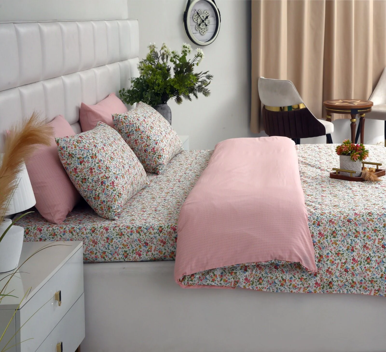 6PCs Duvet Cover- Pink Tiny Flowers - Image 9