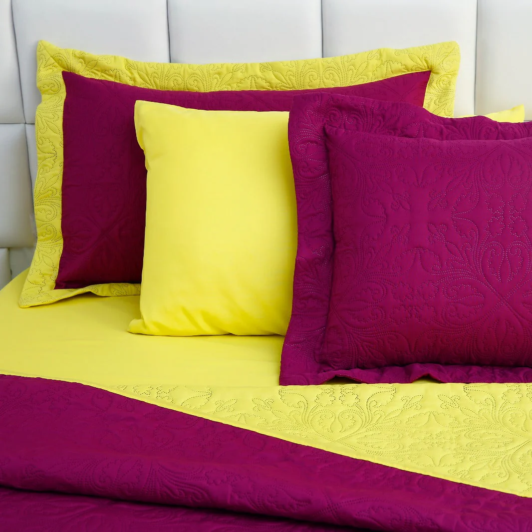 7 PCs Ultrasonic Bed Spread Set-Yellow Over Plum - Image 3