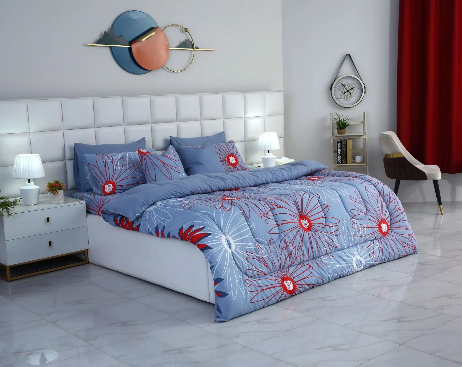 8 PCs Winter Razai Set-Wine Rose - Image 2