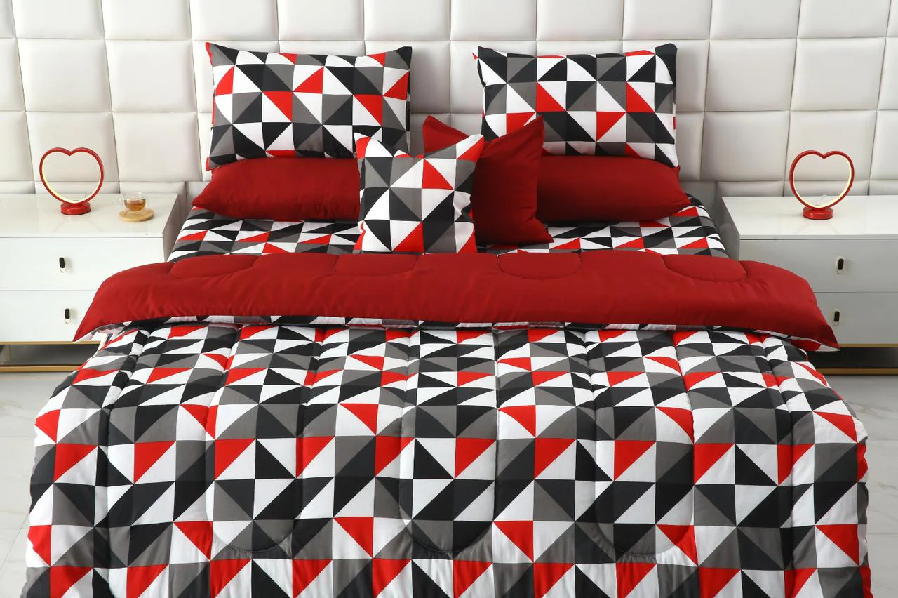 8 PCs Winter Razai Set-Abstract Geometric - Image 4