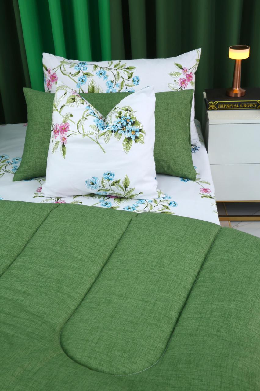8 PCs Winter Razai Set-Green Lotus - Image 6