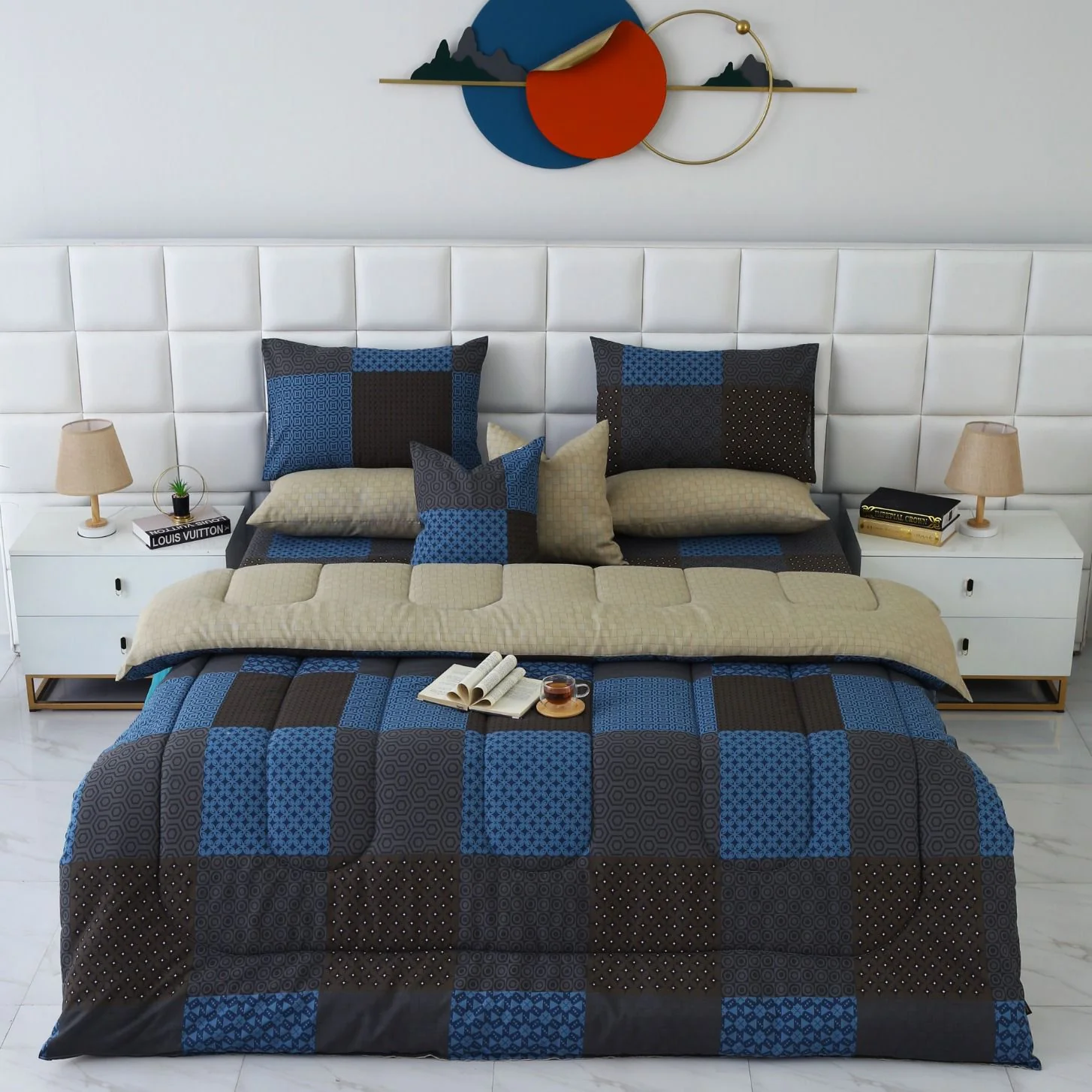 8 PCs Winter Razai Set-Indigo Patchwork