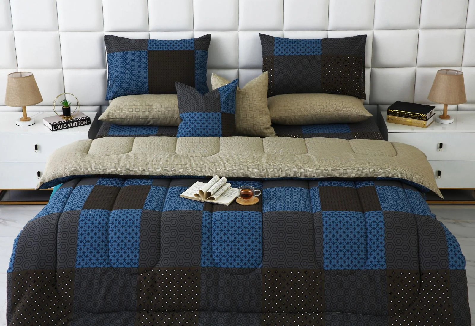 8 PCs Winter Razai Set-Indigo Patchwork - Image 2