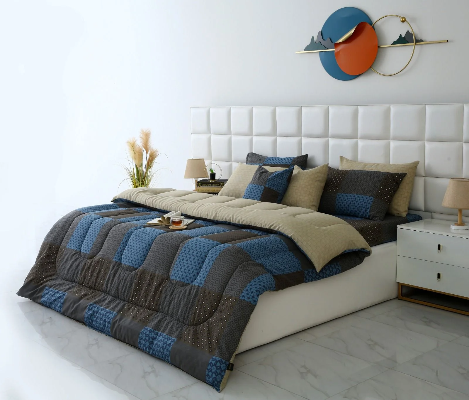 8 PCs Winter Razai Set-Indigo Patchwork - Image 9