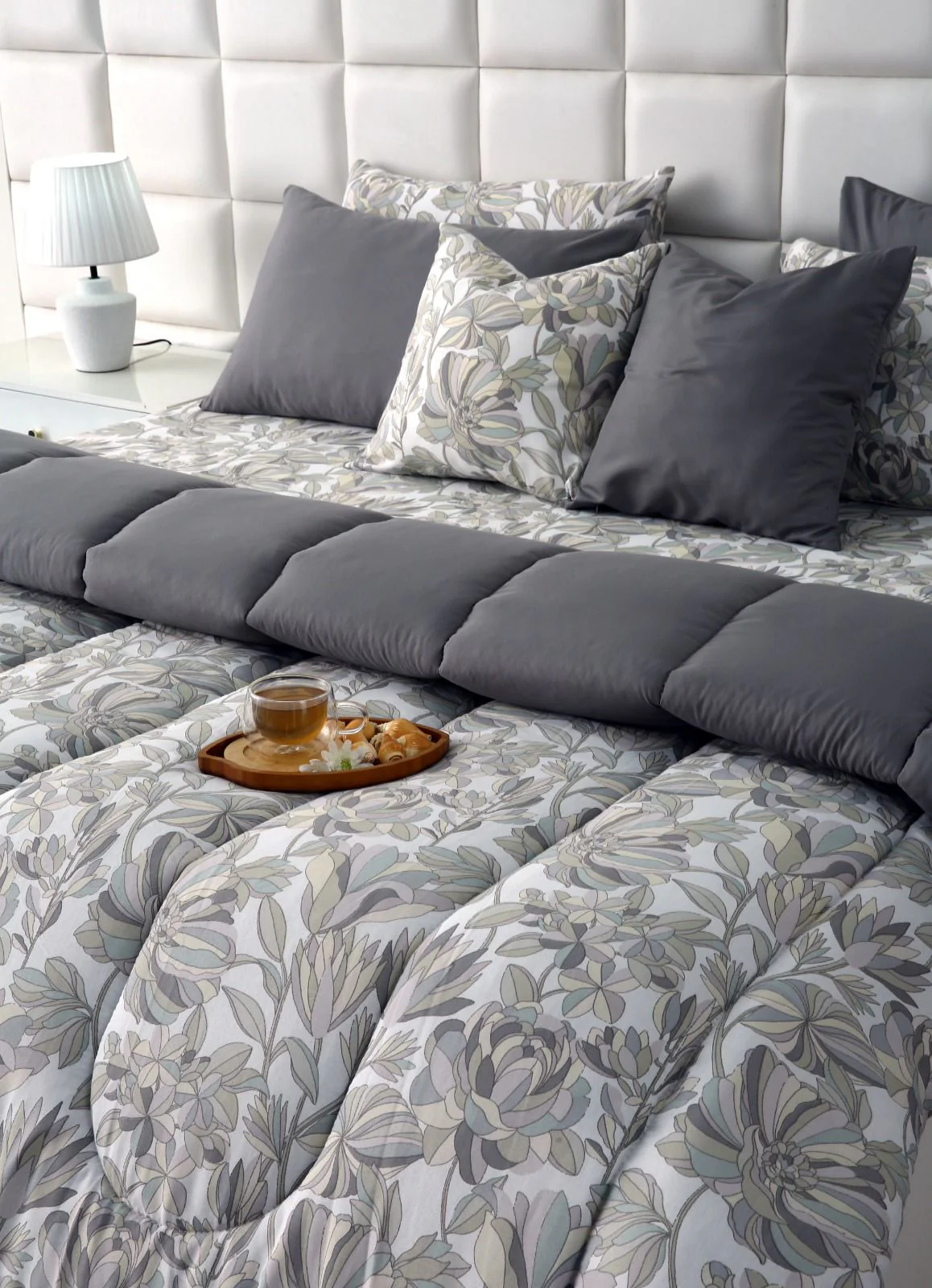8 PCs Winter Razai Set-Buds Floral(With Pastel Grey Reverse) - Image 9