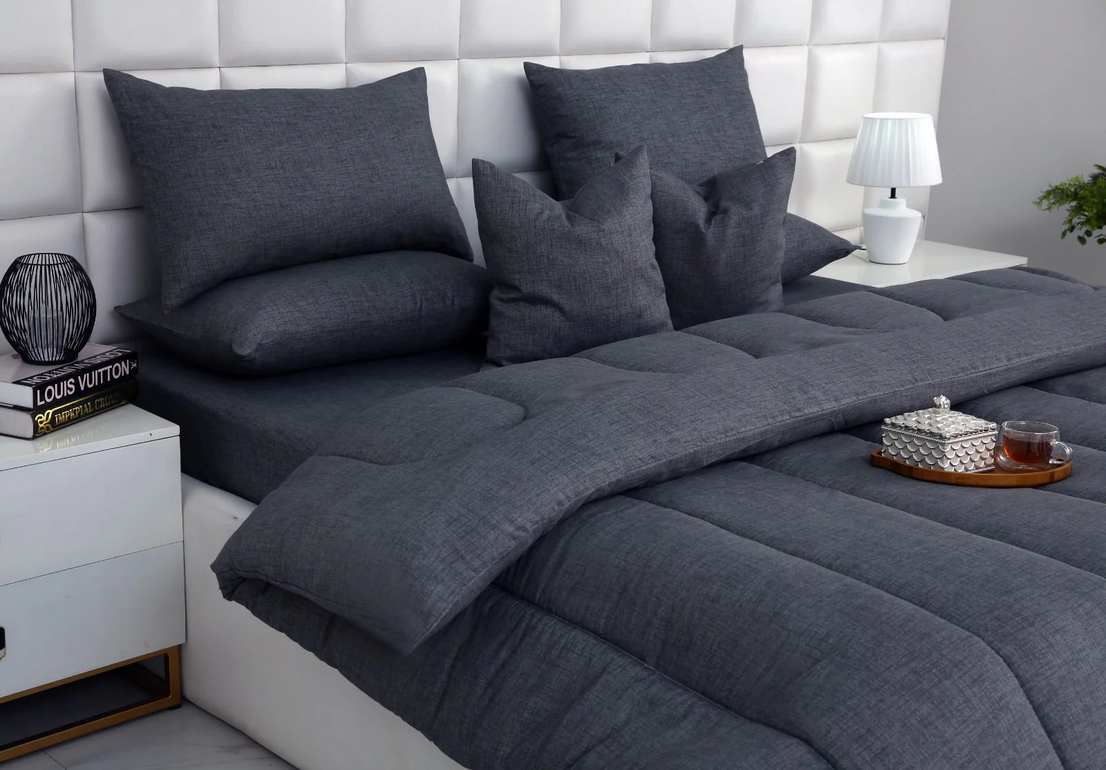 8 PCs Winter Razai Set-Grey Texture - Image 3
