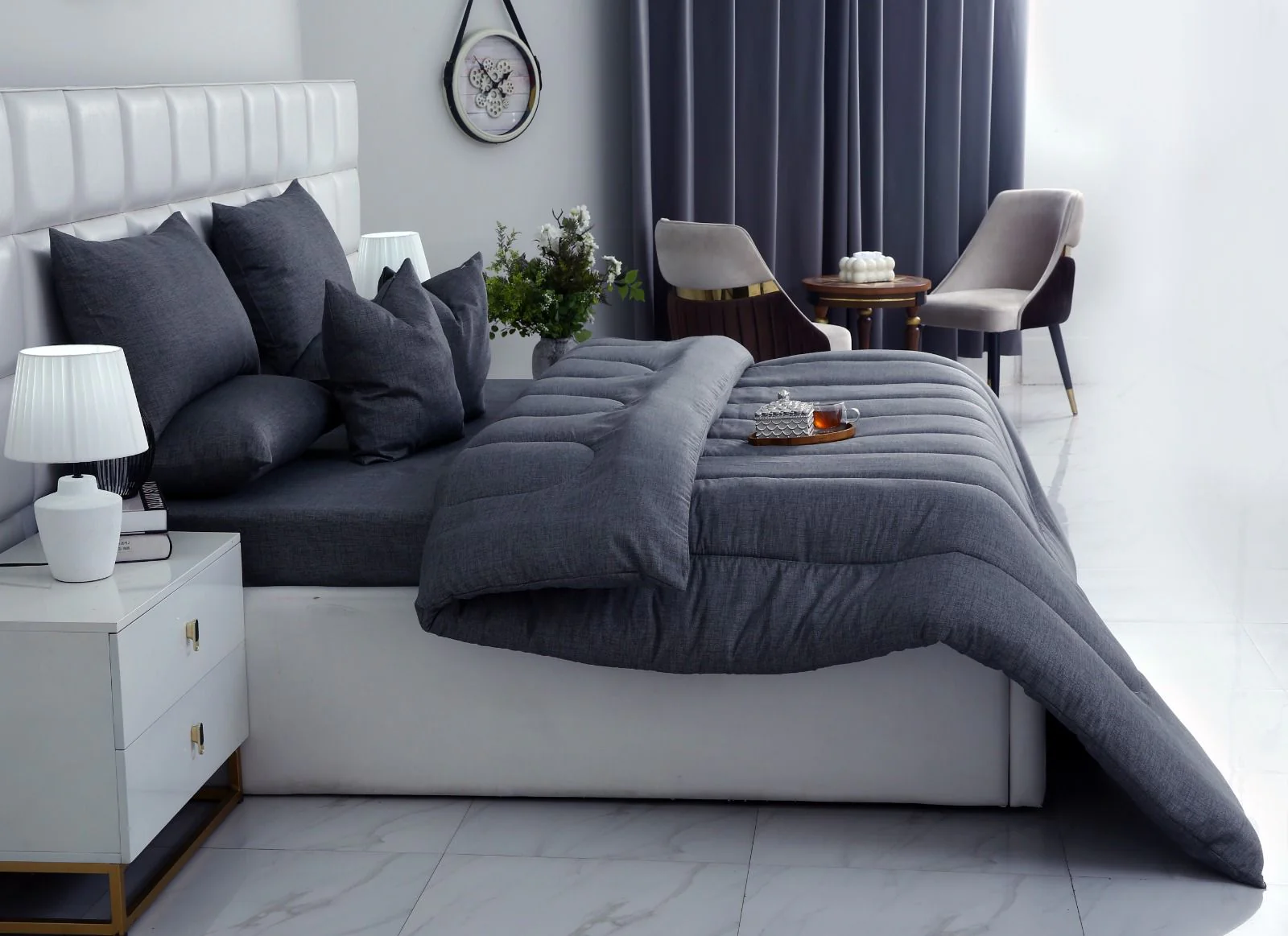 8 PCs Winter Razai Set-Grey Texture - Image 4