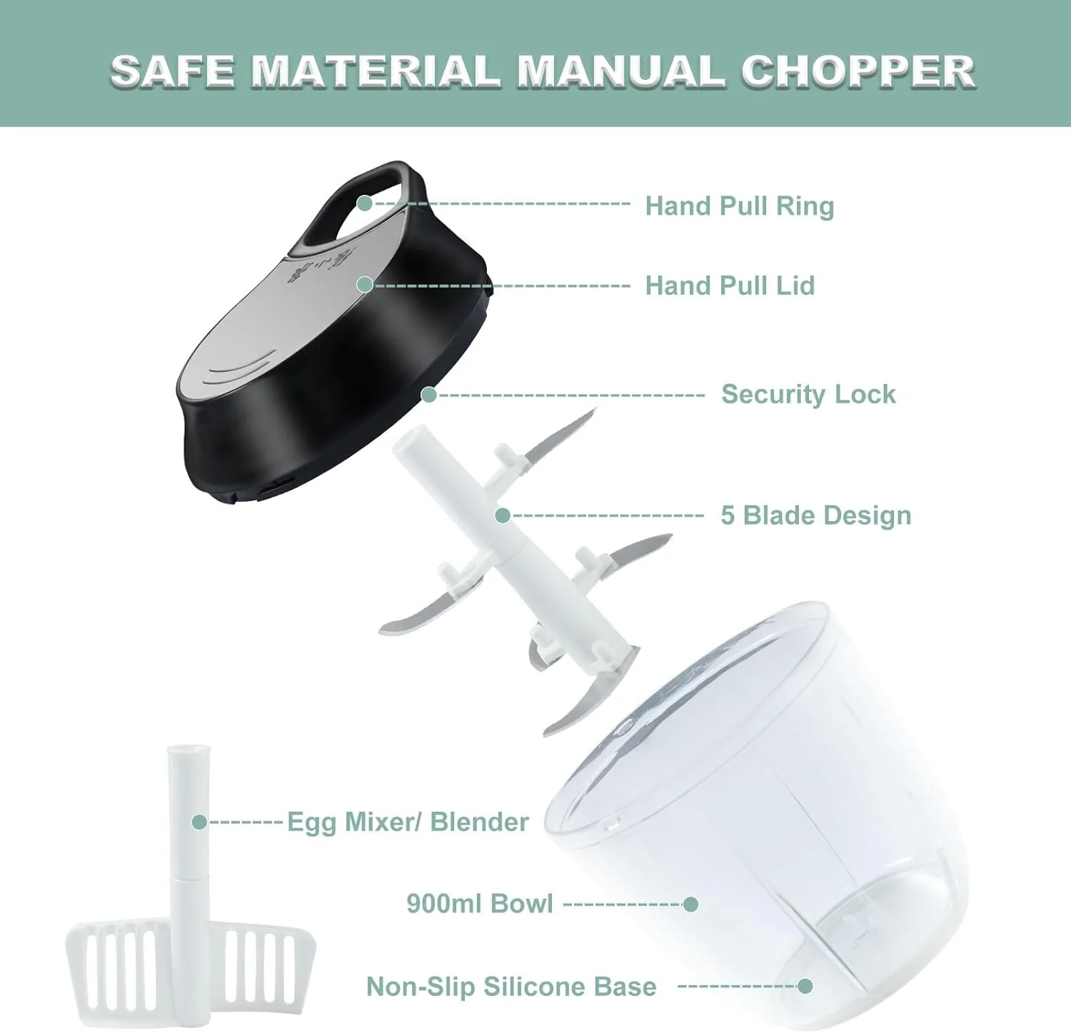 900ml 2 in 1 Manual Vegetable Chopper (SA2510-002) - Image 2
