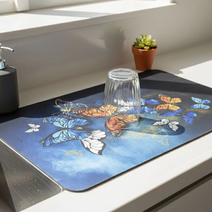 Anti Slip Dish Drying Mat-Butterflies