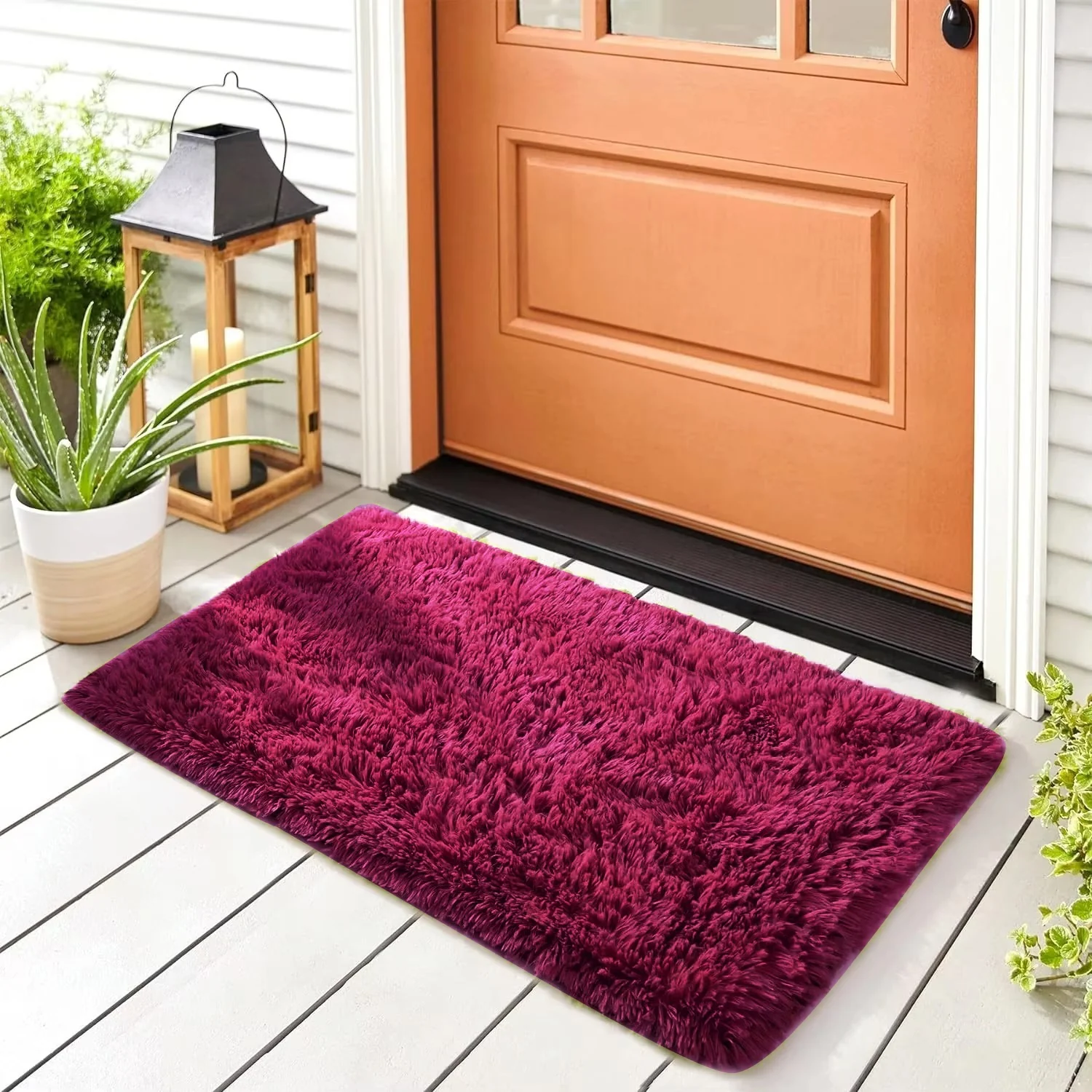 Anti-Slip Soft Fluffy Door Mat-Burgundy