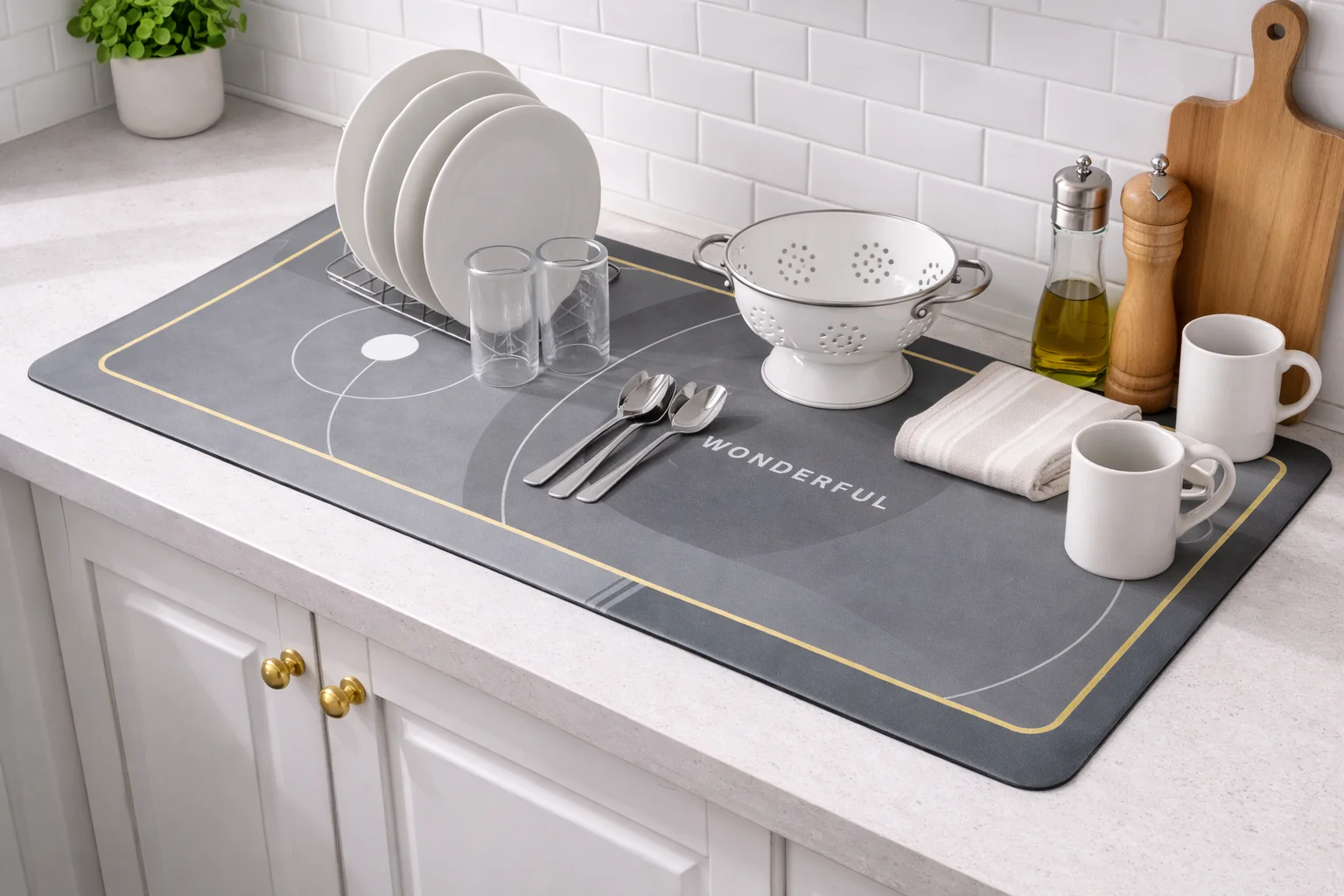 AntiSkid Dish Drying Heat & Water Protector Mat-SA-2553-Wonderful - Image 2