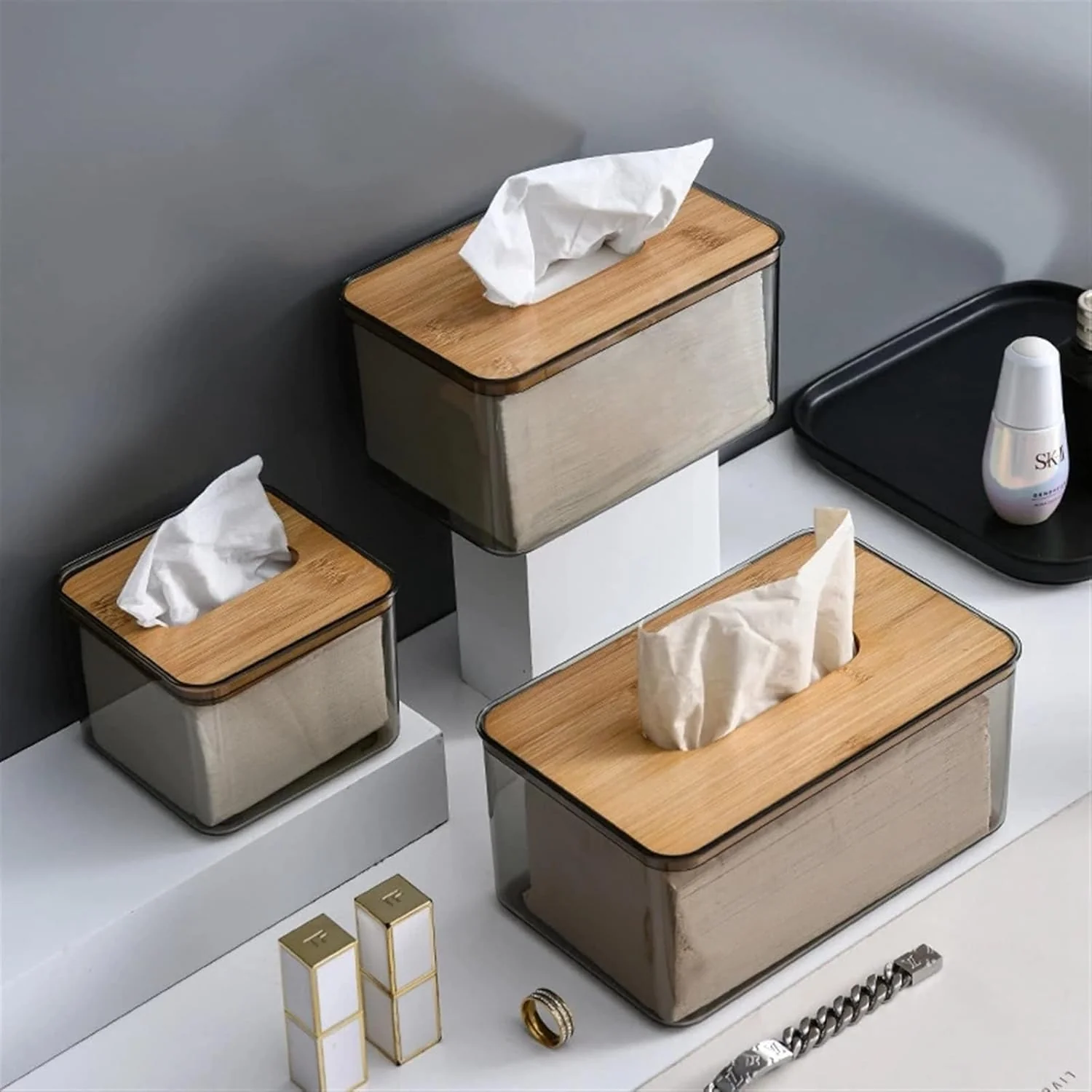 Bamboo Lid Transparent Tissue Box - Image 3