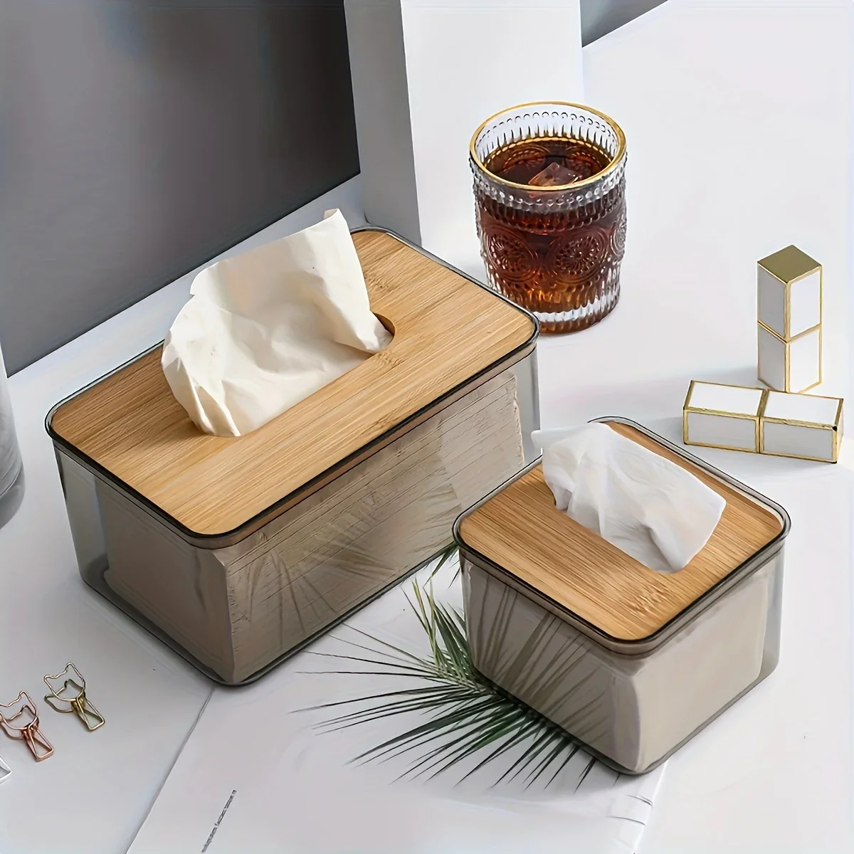 Bamboo Lid Transparent Tissue Box - Image 7