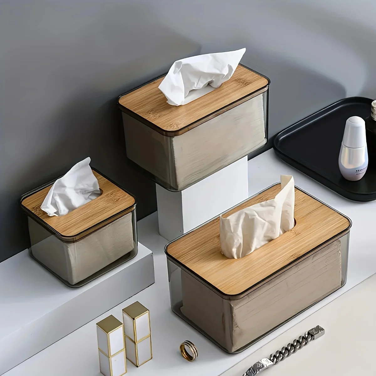 Bamboo Lid Transparent Tissue Box - Image 9
