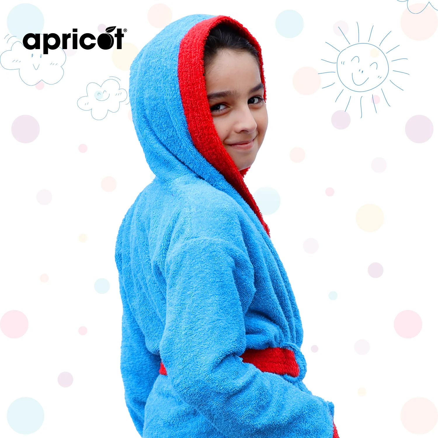 Cotton Kid's Bathrobe-Blue Over Red - Image 2