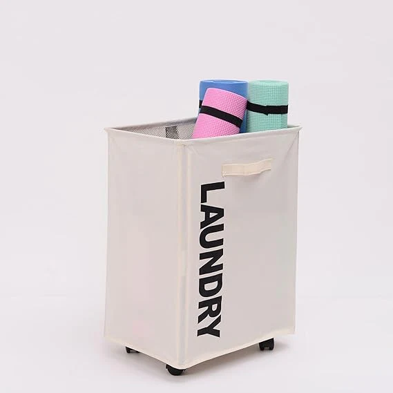 Cart Laundry Basket with Wheel-Beige(5394) - Image 2