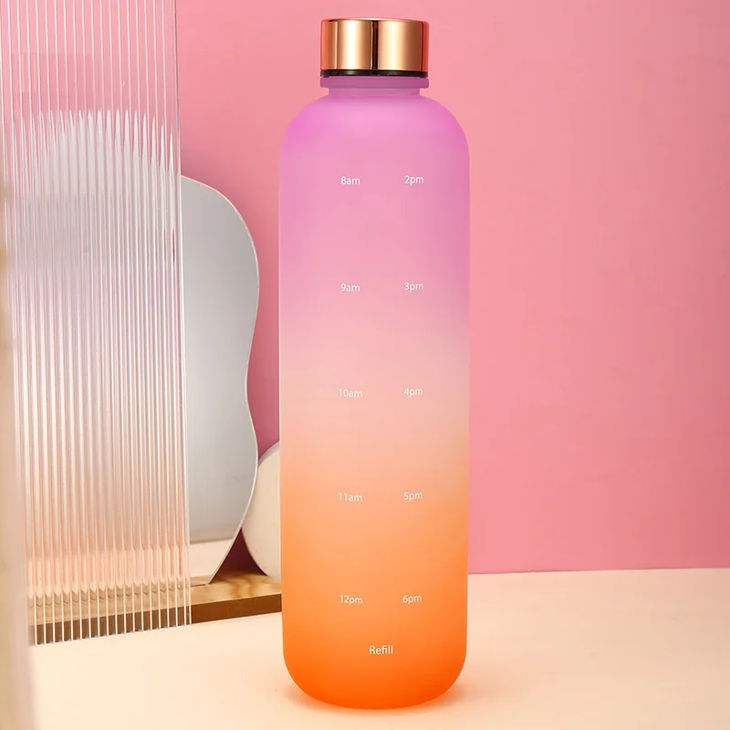 Colorful Gradient Steel Cover with Time Scale Water bottle 5468Turquoise Over Purple - Image 2