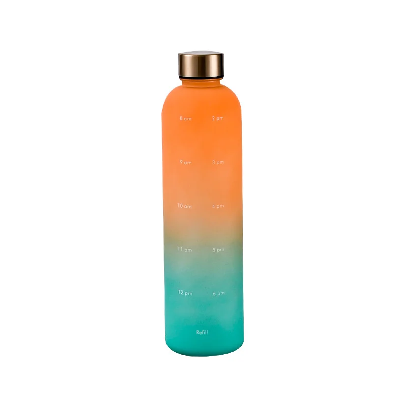 Colorful Gradient Steel Cover with Time Scale Water bottle 5466Pink Over Orange - Image 2