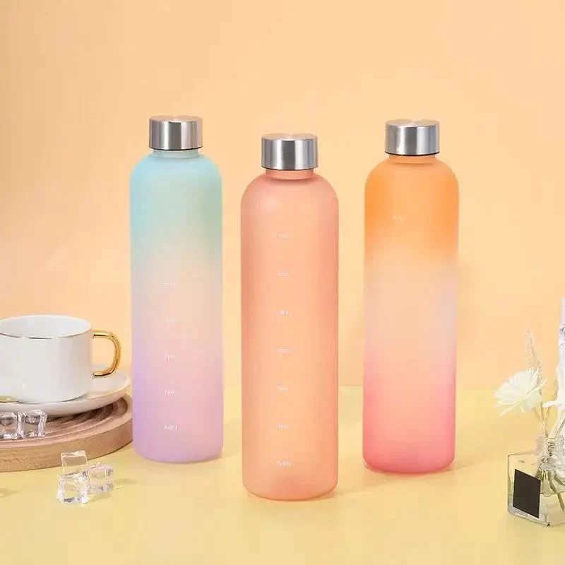 Colorful Gradient Steel Cover with Time Scale Water bottle 5466Pink Over Orange - Image 3