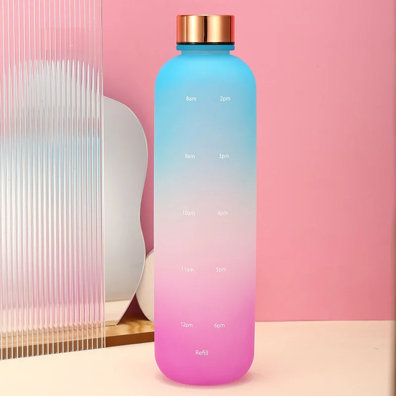 Colorful Gradient Steel Cover with Time Scale Water bottle 5469Aqua Over Lilac - Image 2