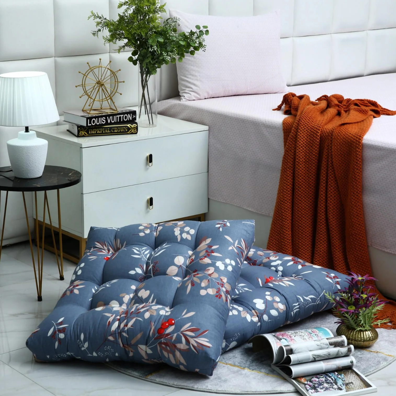 Digital Printed Square Floor Cushions-Cherries