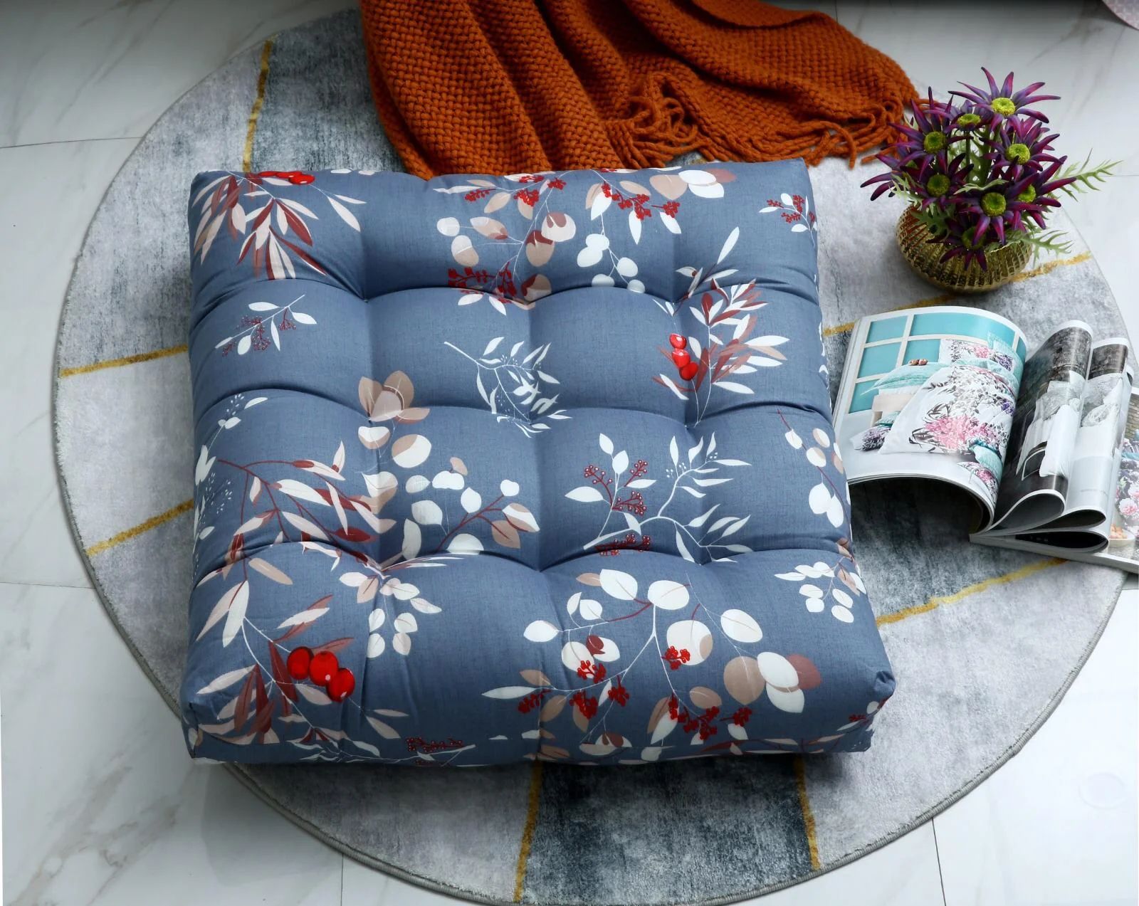Digital Printed Square Floor Cushions-Cherries - Image 2