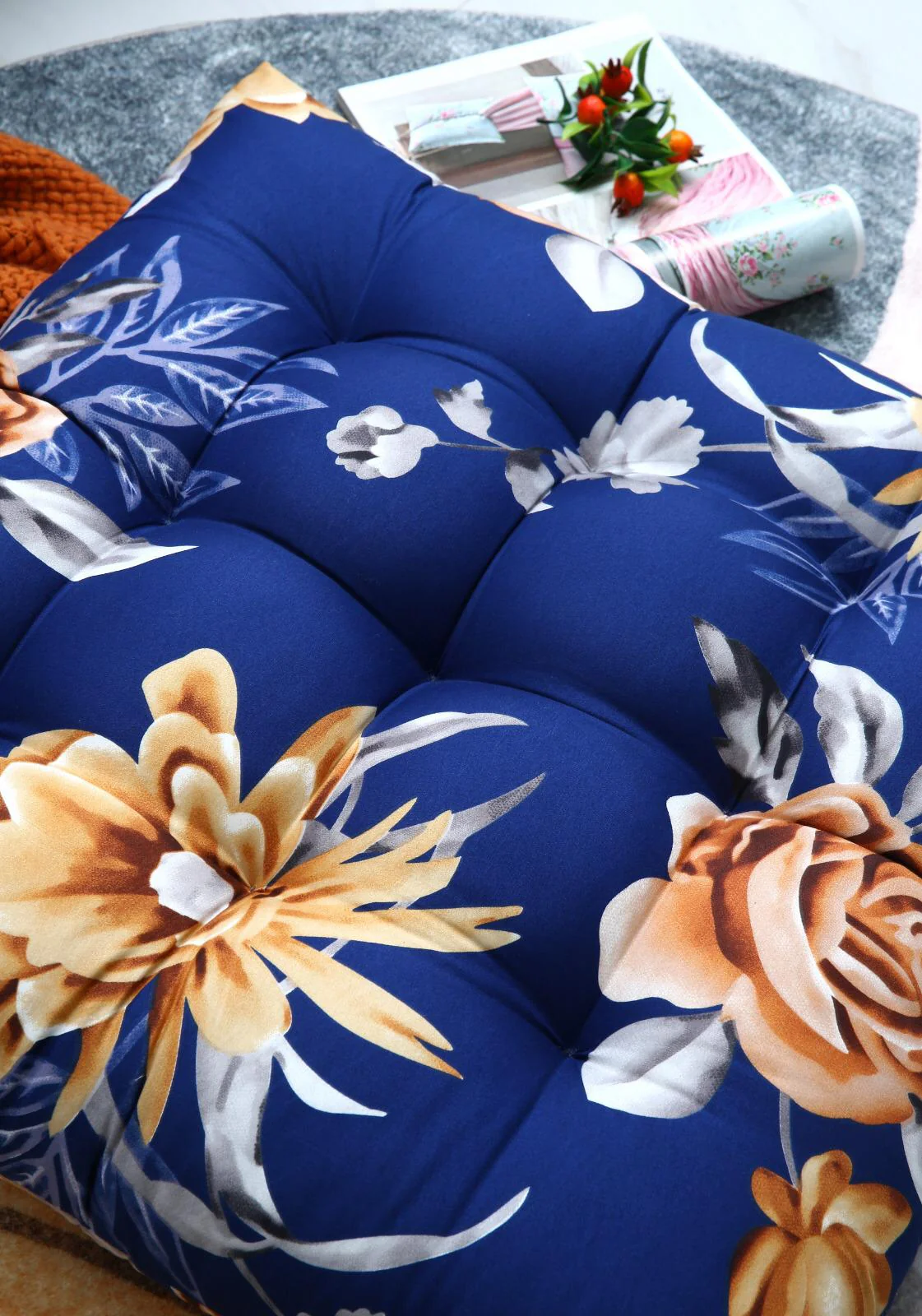 Digital Printed Square Floor Cushions-Ethnic Flowers - Image 5
