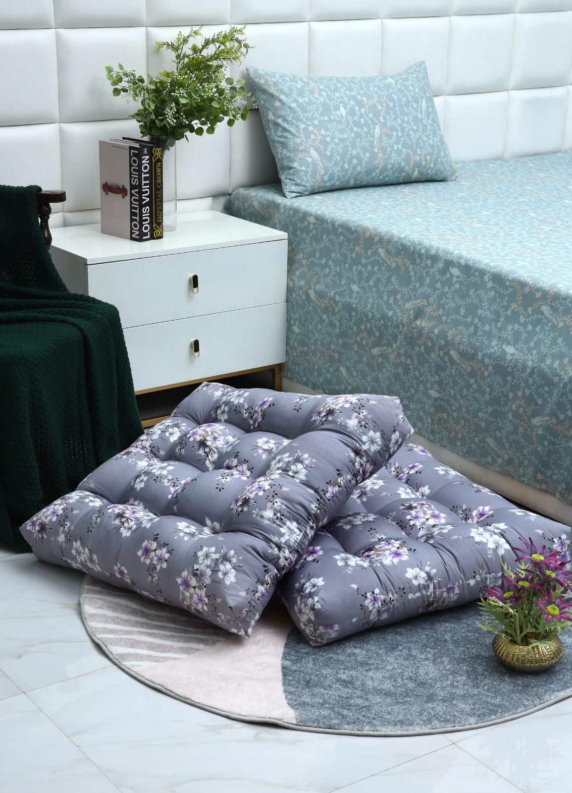 Digital Printed Square Floor Cushions-White Rose - Image 3
